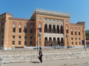 City hall being reconstructed in its original mixture of Baroque and Moorish style