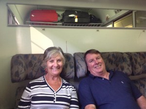 Waddy is smiling now.  More with relief than happiness. Note the position of the suitcases .