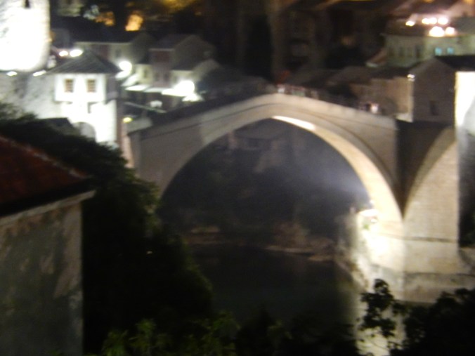 Stari Most from our rooftop terrace at night
