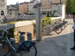 Bicycles for rent in Ljubljana street