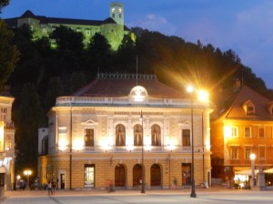 Night scene Ljubljana - Fortress in the Background