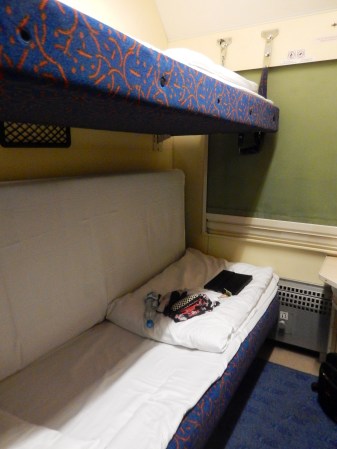 Our compartment ready for sleep - I took the top bunk