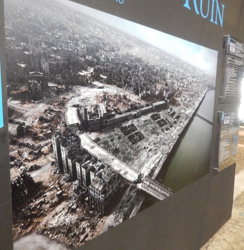 An aerial shot of the destruction of Warsaw