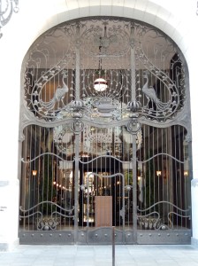 Gresham Hotel gated side entrance, external view