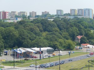 Communist era apartment blocks on the skyline