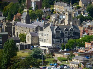 Close up of Dover town inland from the port