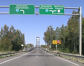 The Hexham Bridge connects Port Stephens to Newcastle  Source: Wikipedia  Author: C Goodwin