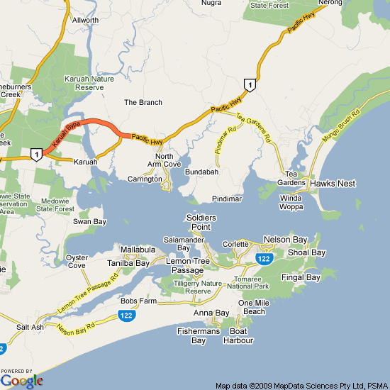 Map of Port Stephens area Source: Port Stephens Accommodation