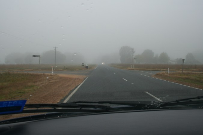 Leaving Corryong, still misty at 9.30am