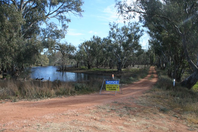 Road closed due to flooding, Nyah area, near Swan Hill