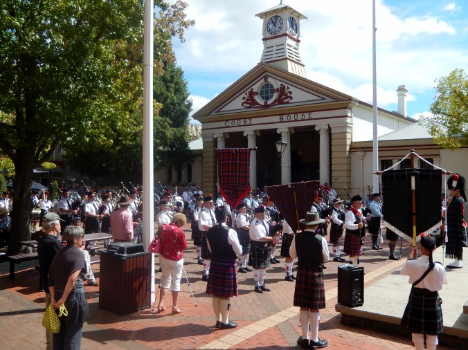 Massed Pipe Bands Outside Courthouse Armidale March 2014