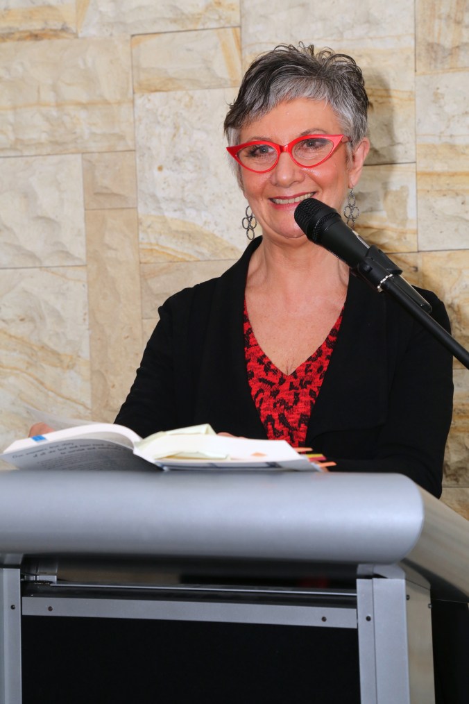 Gwen Wilson, speaking at launch of I Belong to No One, photo courtesy Andrew Gray