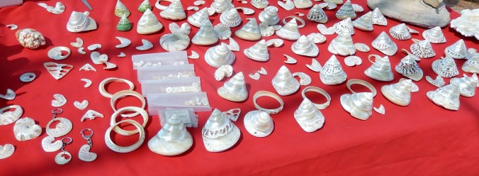 Trochus Shell jewellery for sale at One Arm Point, WA 2016-05-27