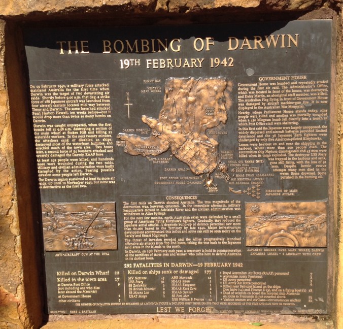 A plaque detailing the first bombing of Darwin on 19th February 1942. Click on the image to enlarge 