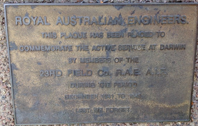 Plaque commemorating the 23 Coy RAE in Darwin Park, May 2016