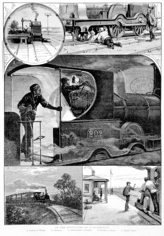 On the Footplates of a locomotive, Creator Sleap, F. A, Artwork 1885. Source State Library of Victoria
